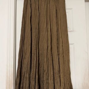 Brown Pleated A-Line Maxi Skirt